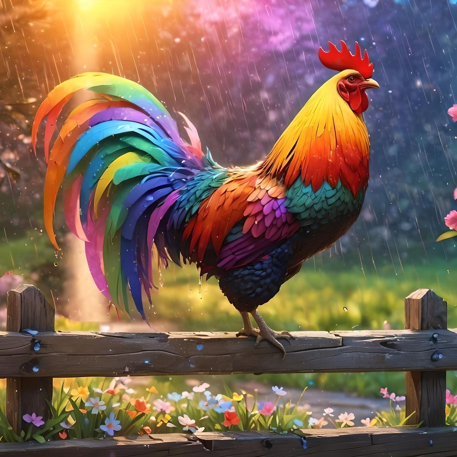 A rainbow rooster  by @Author 