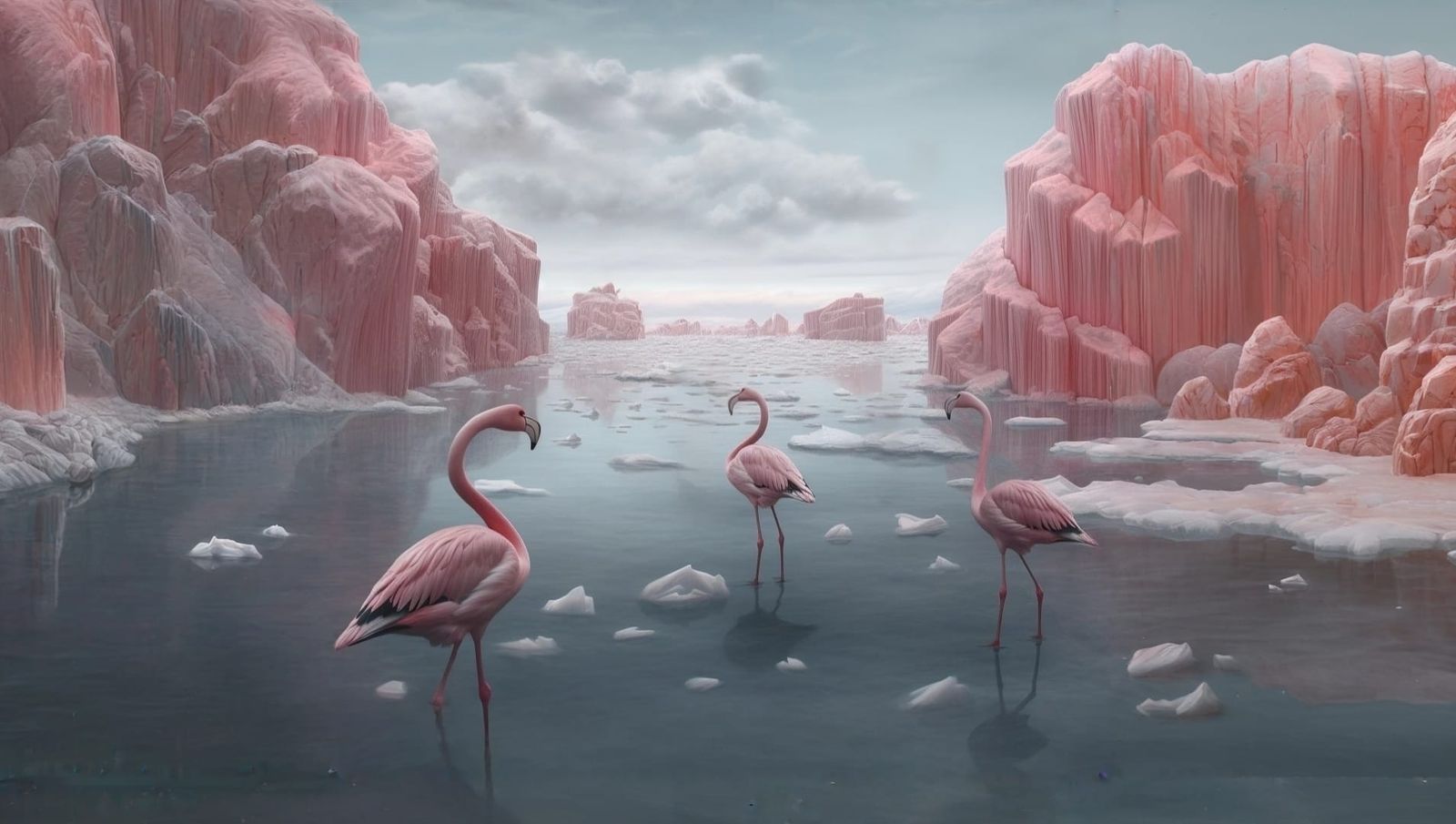 Flamingos and Ice Floes I
