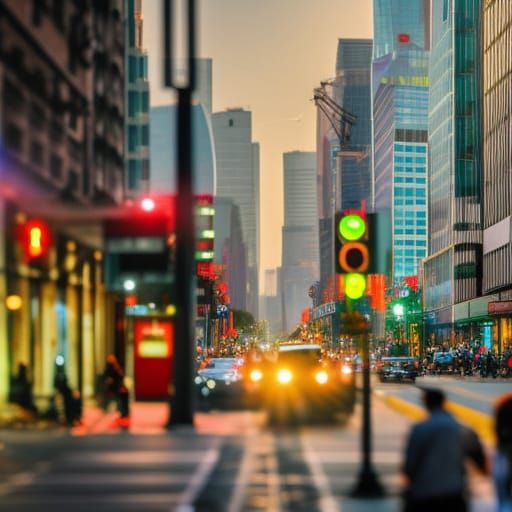 Busy city downtown. people. Professional photography, natural lighting