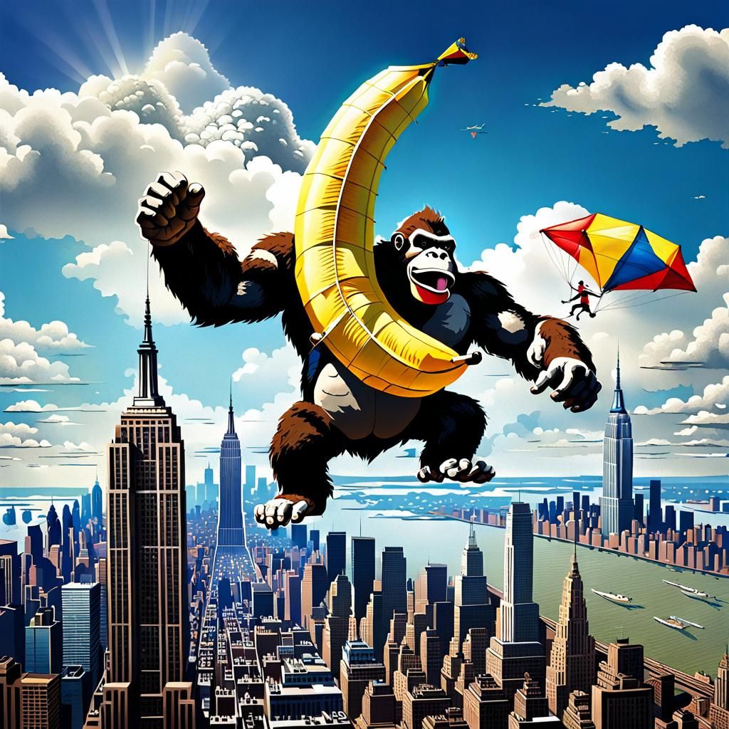 King Kong Flies Banana Kite Atop Empire State