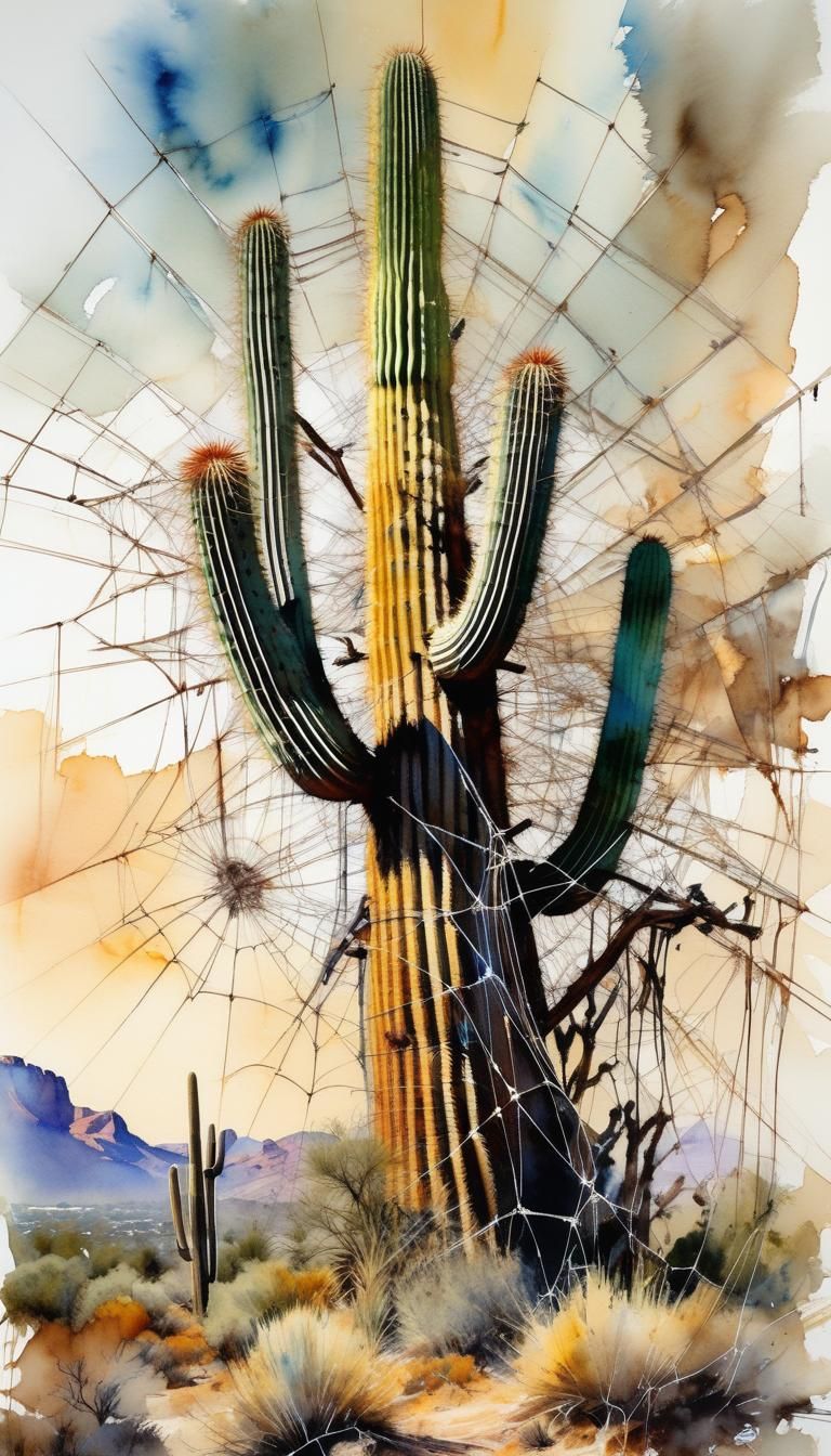 Cactus with Spiderweb 04 - AI Generated Artwork - NightCafe Creator