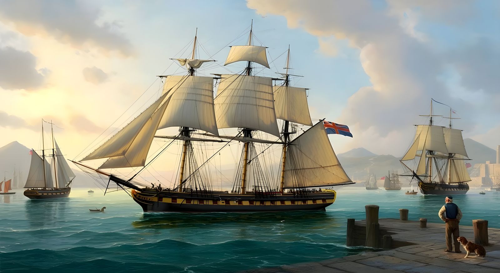 Frigate HMS Surprise sailing into Gibraltar  by @Gary Murakami