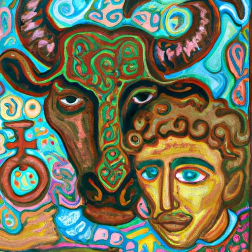 Taurus Physiognomy psychedelic art renaissance painting pre-...