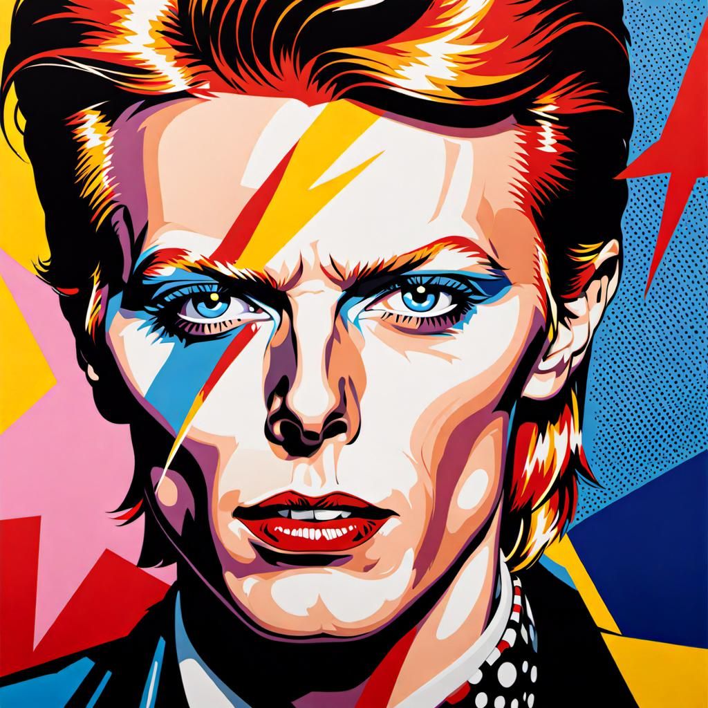Portrait Bowie pop art by Roy Lichtenstein  by @Jupeter