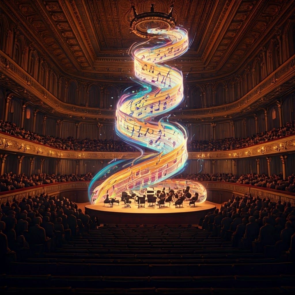 The score for a Mozart concerto comes suddenly to life, and the notes spring from the page to joyfully ...  by @Aljopaljo