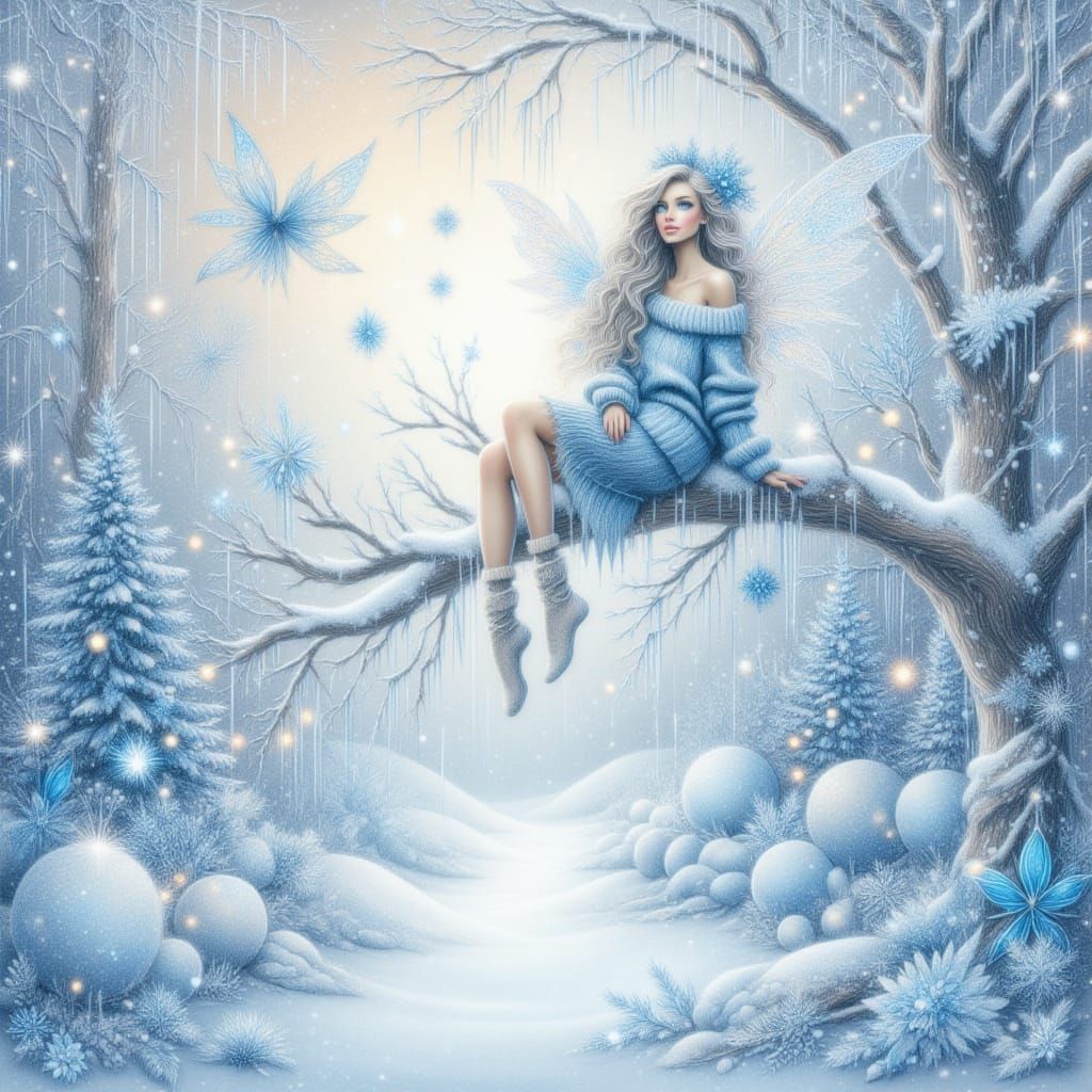 <lora:kkd-WinterFairy:1.0>Winter scene, Winter fairy, pastels