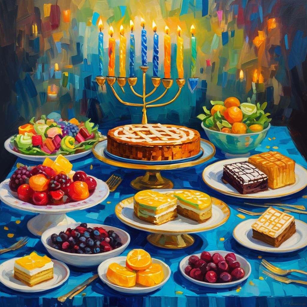 Warm Hanukkah Celebration in Impressionist Oil Painting Styl...