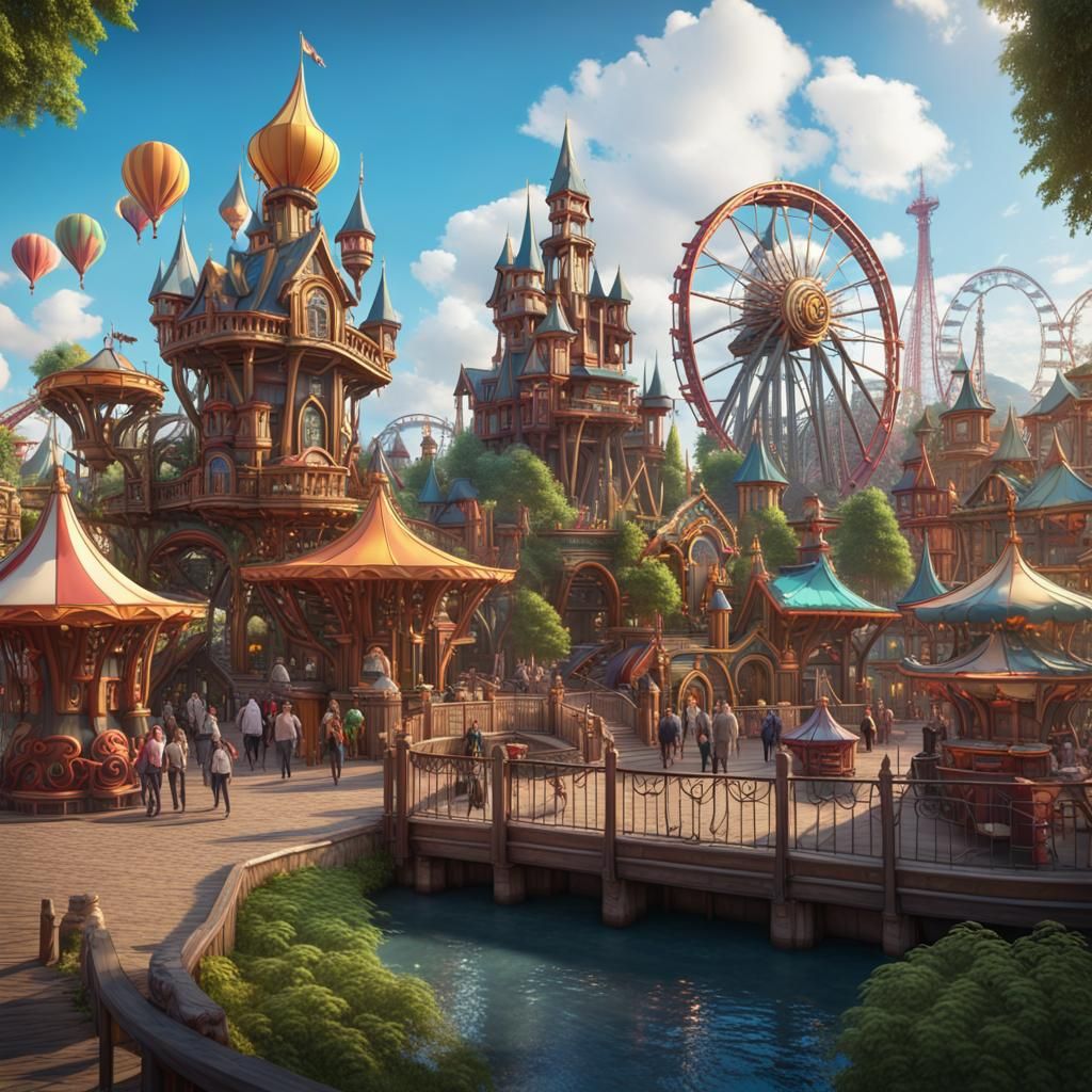 public theme park, beautiful surrounding, highly detailed, e...