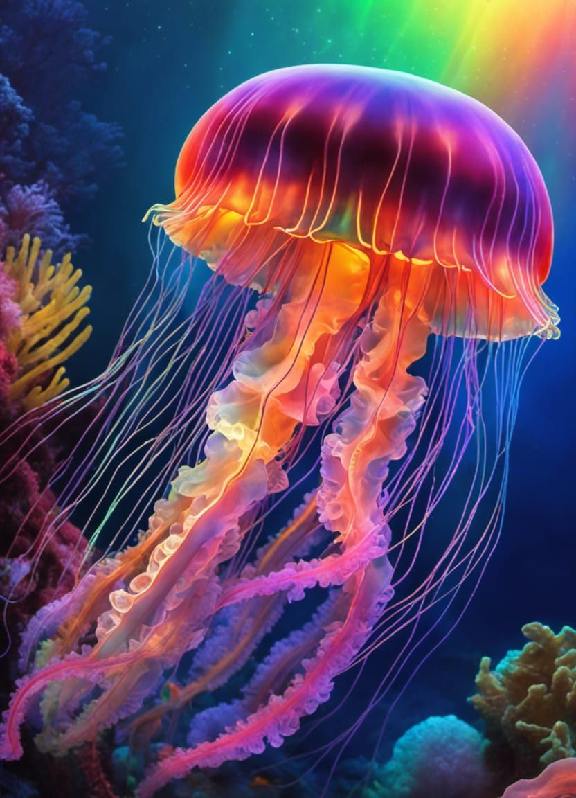 Rainbow Jellyfish - AI Generated Artwork - NightCafe Creator