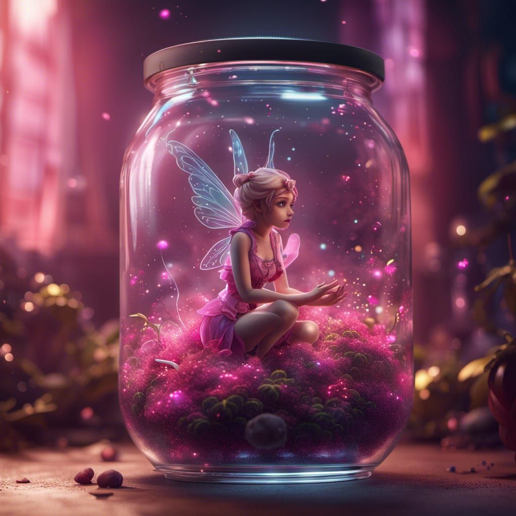 Beautiful tiny fairy trapped in a jar   by @Analia