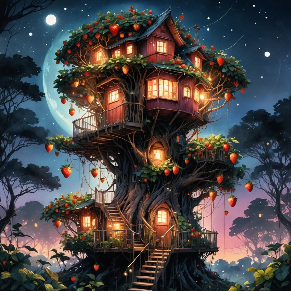 the strawberry house  by @fiercebearart