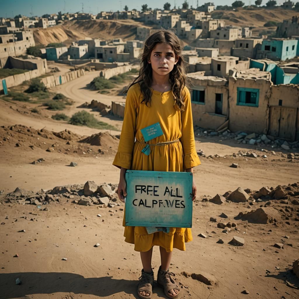 Girl at Gaza Border in Matte Painting Style