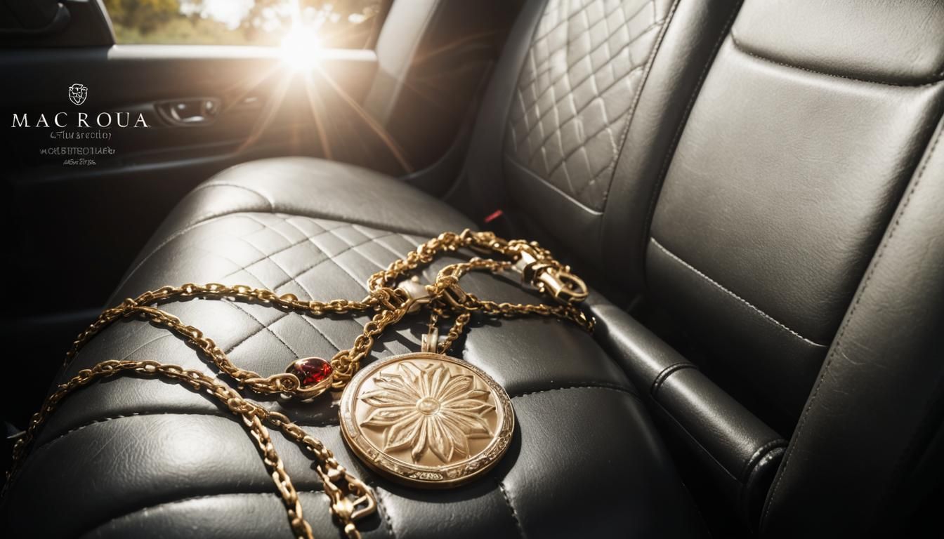 hiper realistic detailed pendant on the seat of a car,