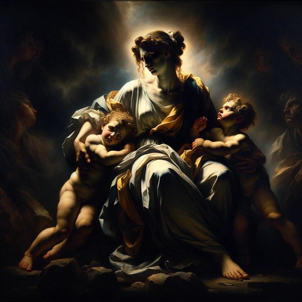 Leto with her twins Apollo and Artemis