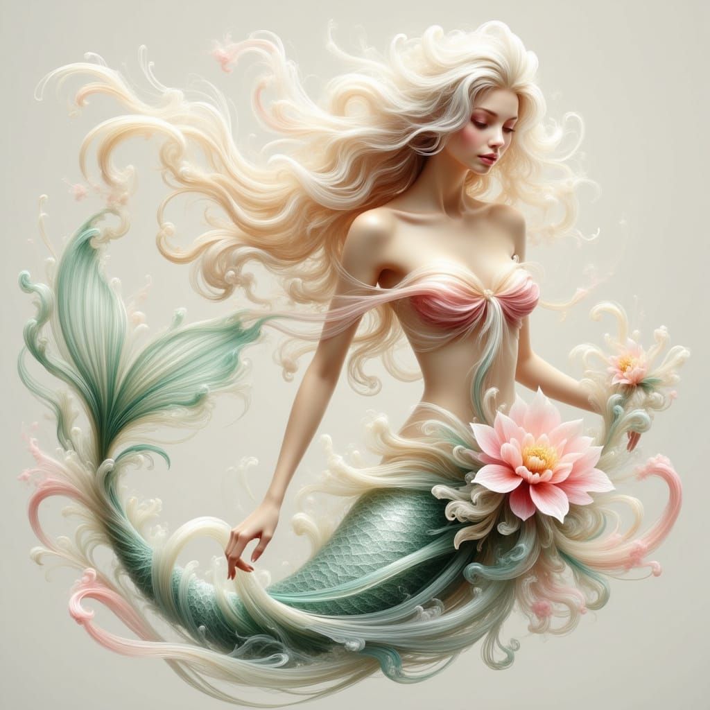 Ethereal Rose Mermaid in Enchanted Ocean Depths