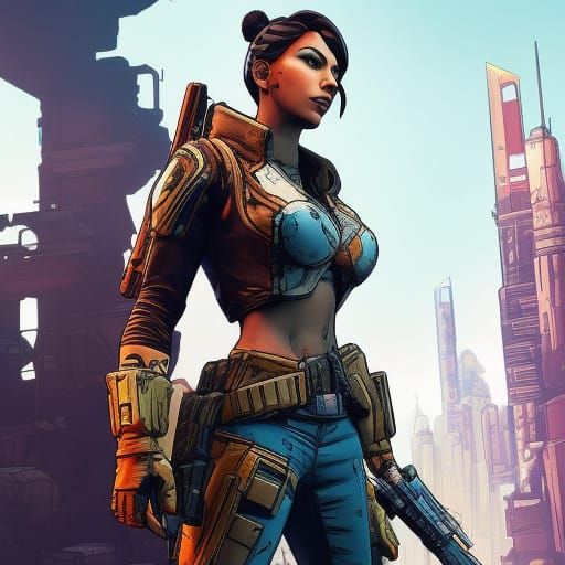 Inkpunk,  borderlands 3 concept art; attractive female futur...