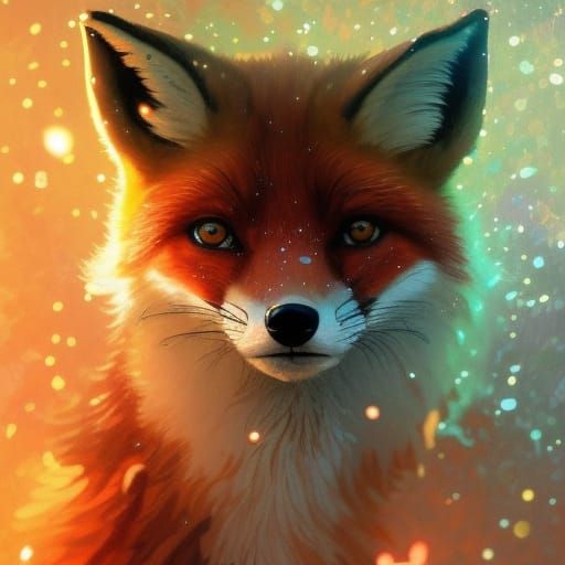Adorable Fox with Luminous Crystals  by @Ana_Art