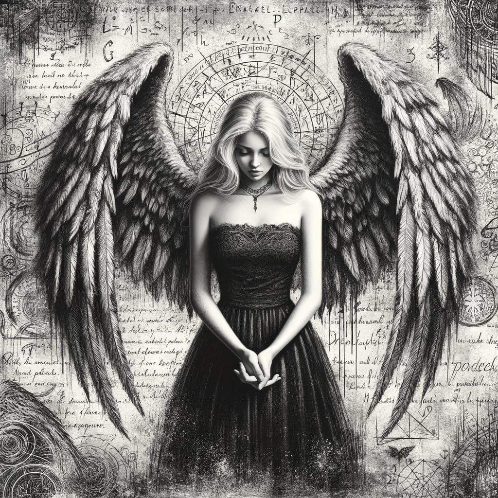 Depressive Angel Pencil Sketch in a Tattered Notebook Page