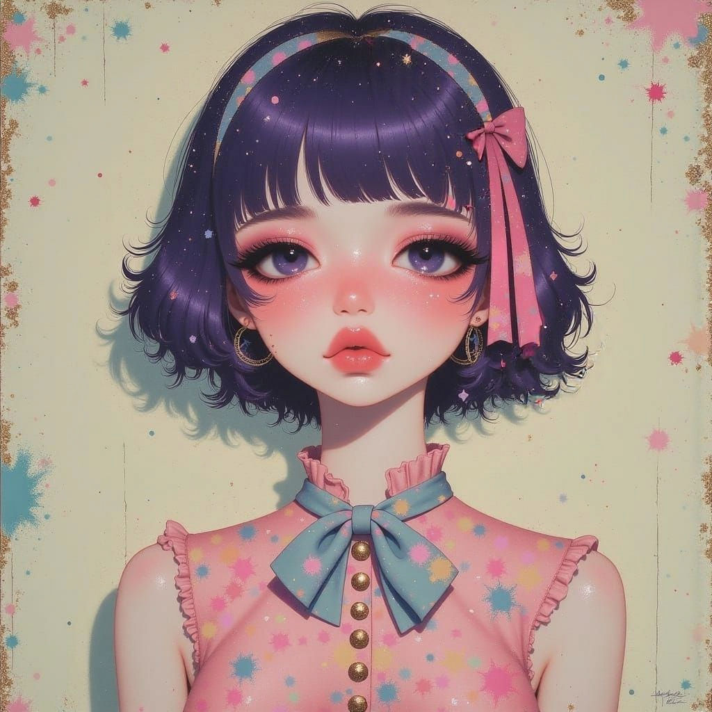 Dreamy Rockabilly Woman with Pastel Hair