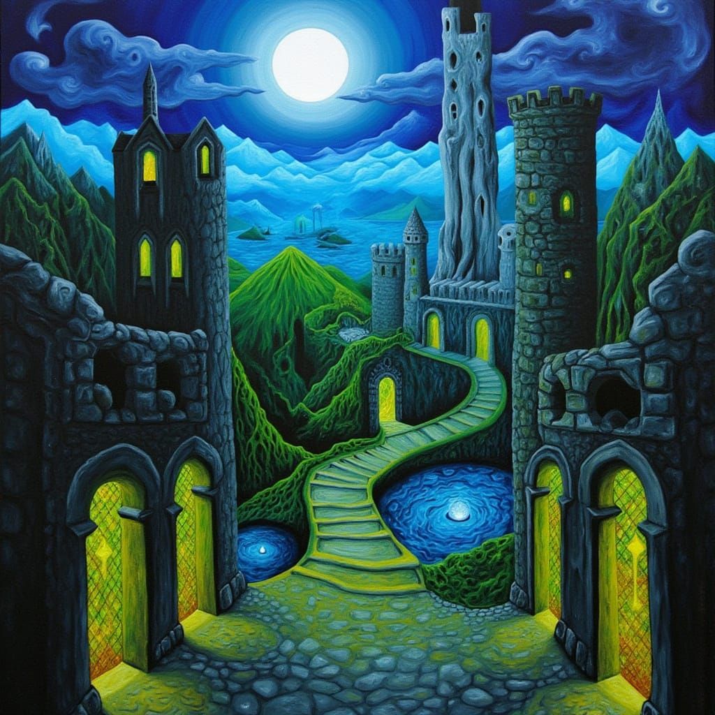 Glowing Surreal Landscape with Esoteric Architecture