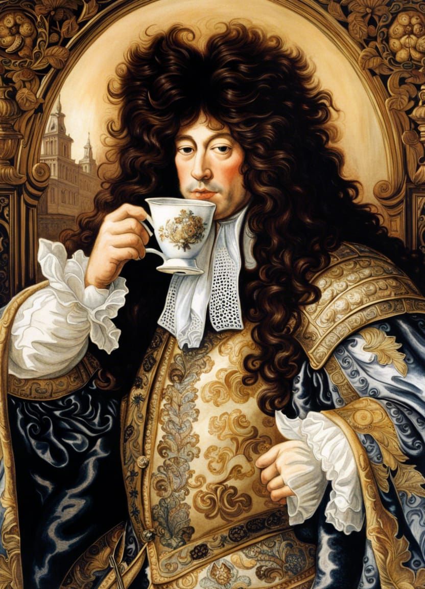 King Louis XIV drinking coffee for the first time