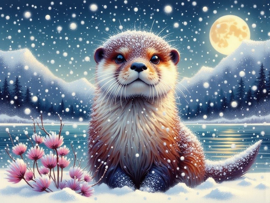 Beautiful Otter on a Snowy lochside  by @Fiona Etkin 1974 