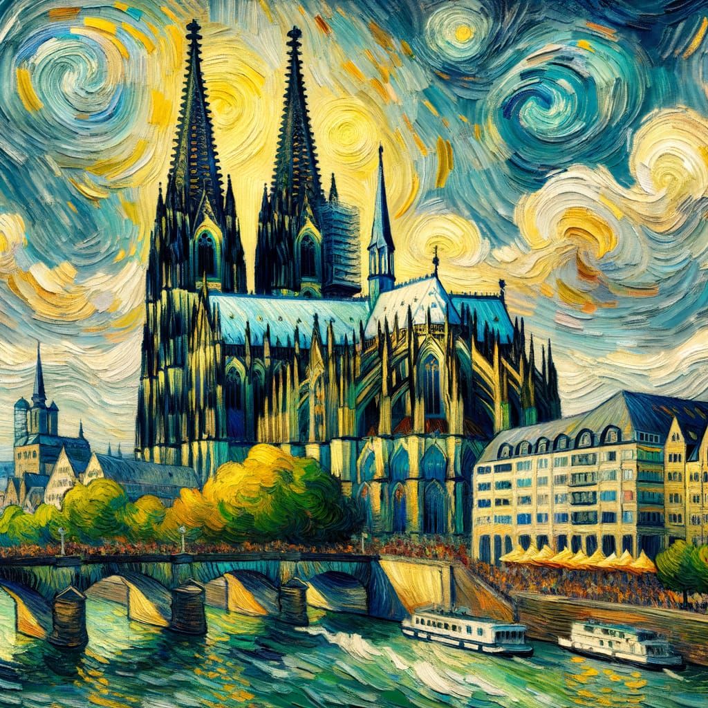 Create a picture of Cologne cathedral in the style of Vincent van Gogh