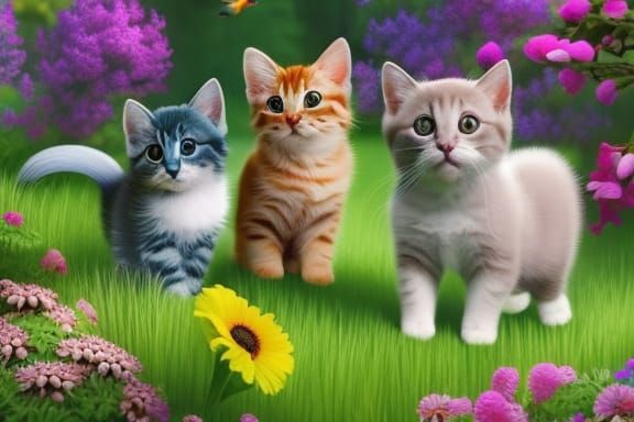 A Whimsical Scene Of A Group Of Cute, Adorable, And Lovely Kittens 