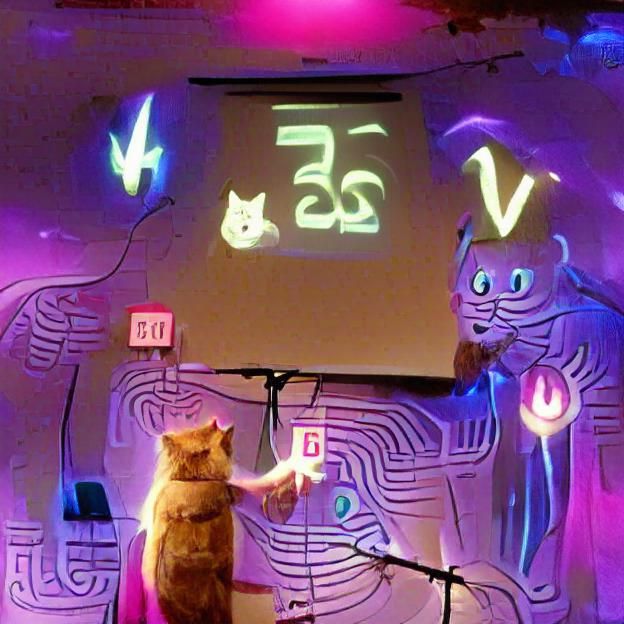 An electric cat explains numerology to the crowd
