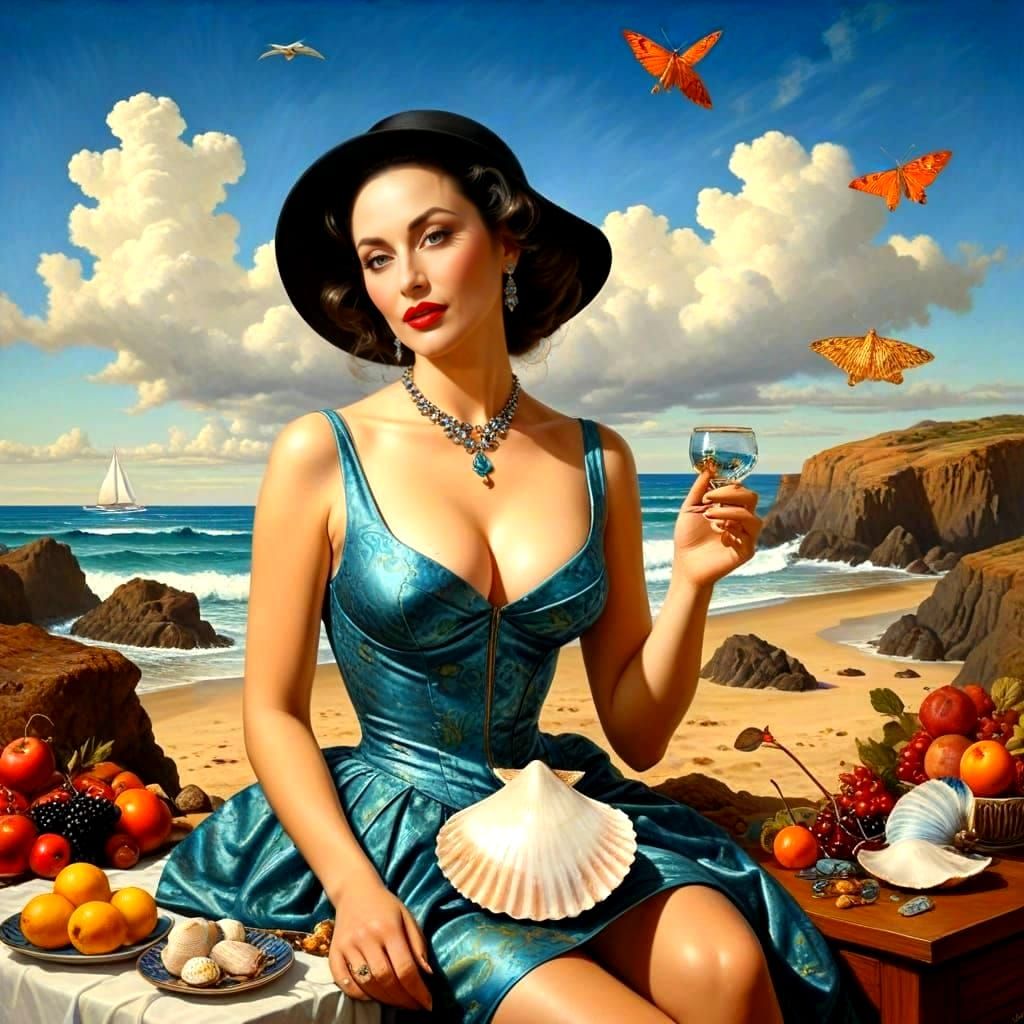 Surrealistic Portrait of a Happy Lady in Vibrant Surrounding...