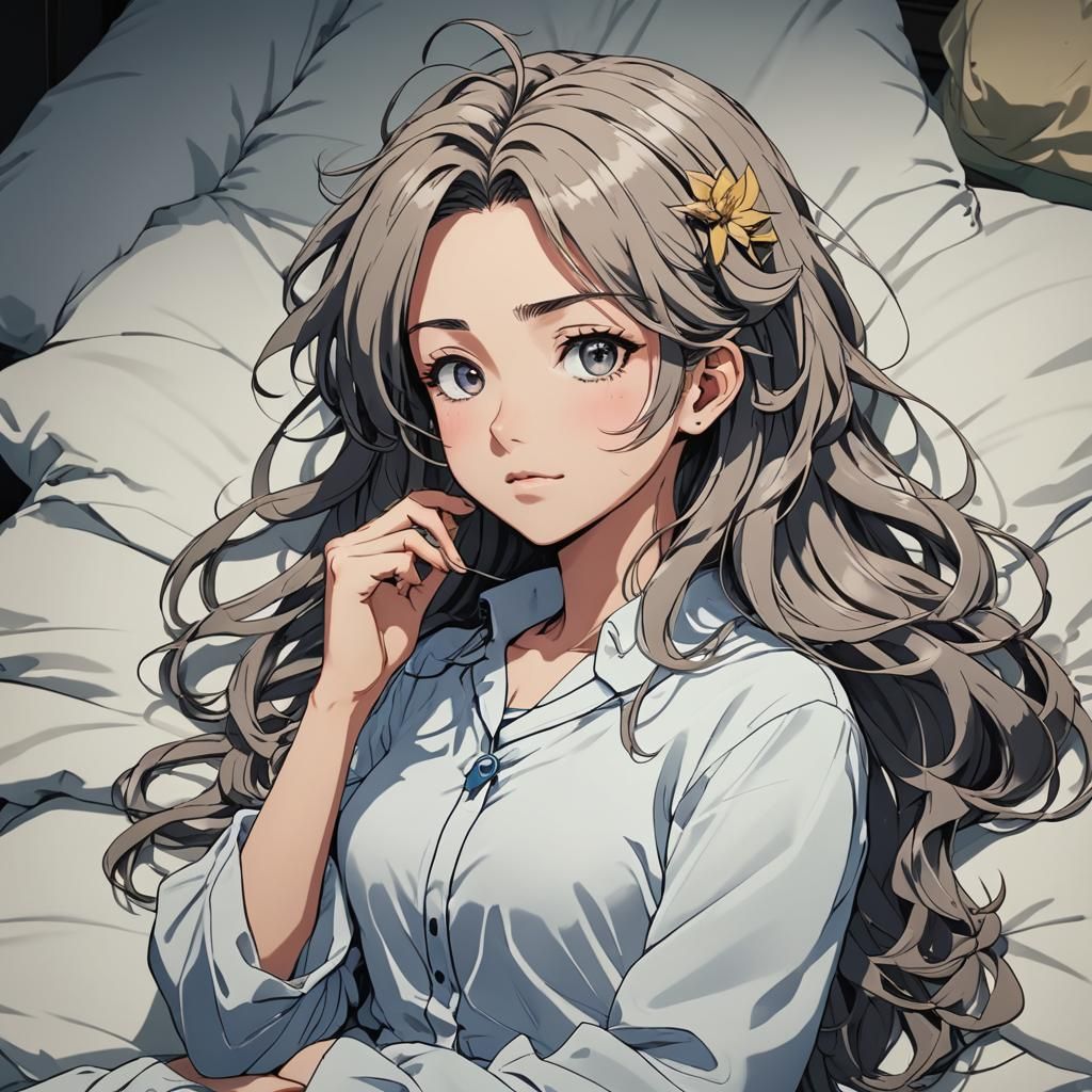 Nude Girl Lying on Bed in Anime Style