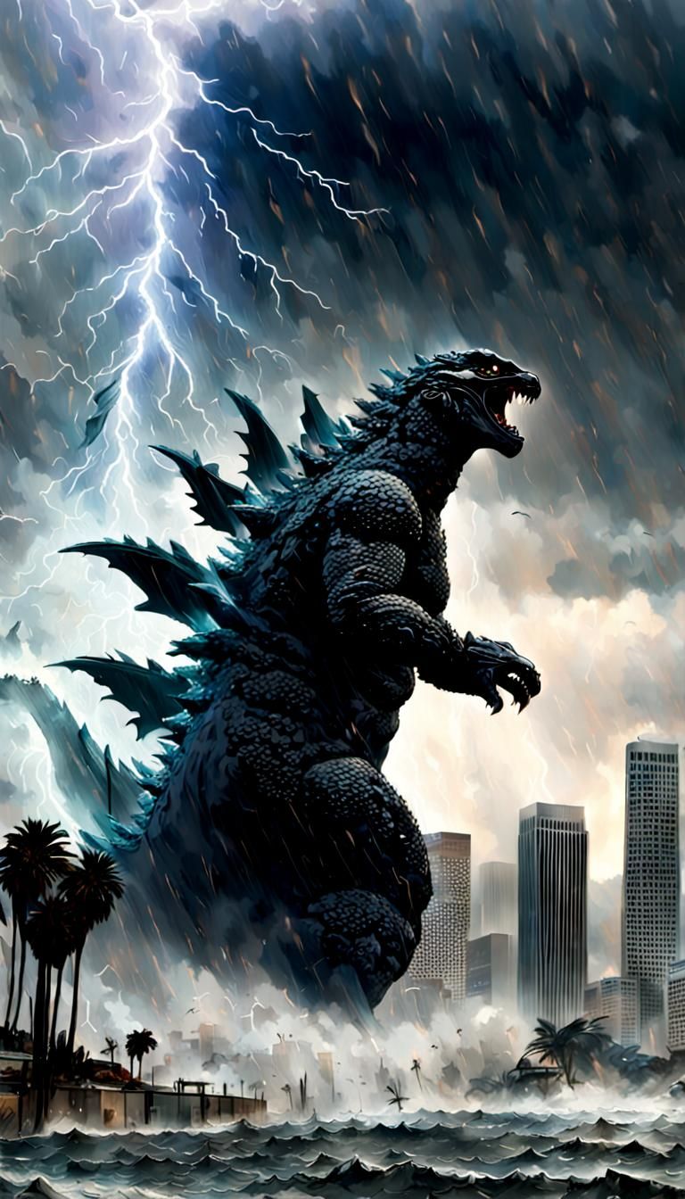 Godzilla destroying Los Angeles - AI Generated Artwork - NightCafe Creator