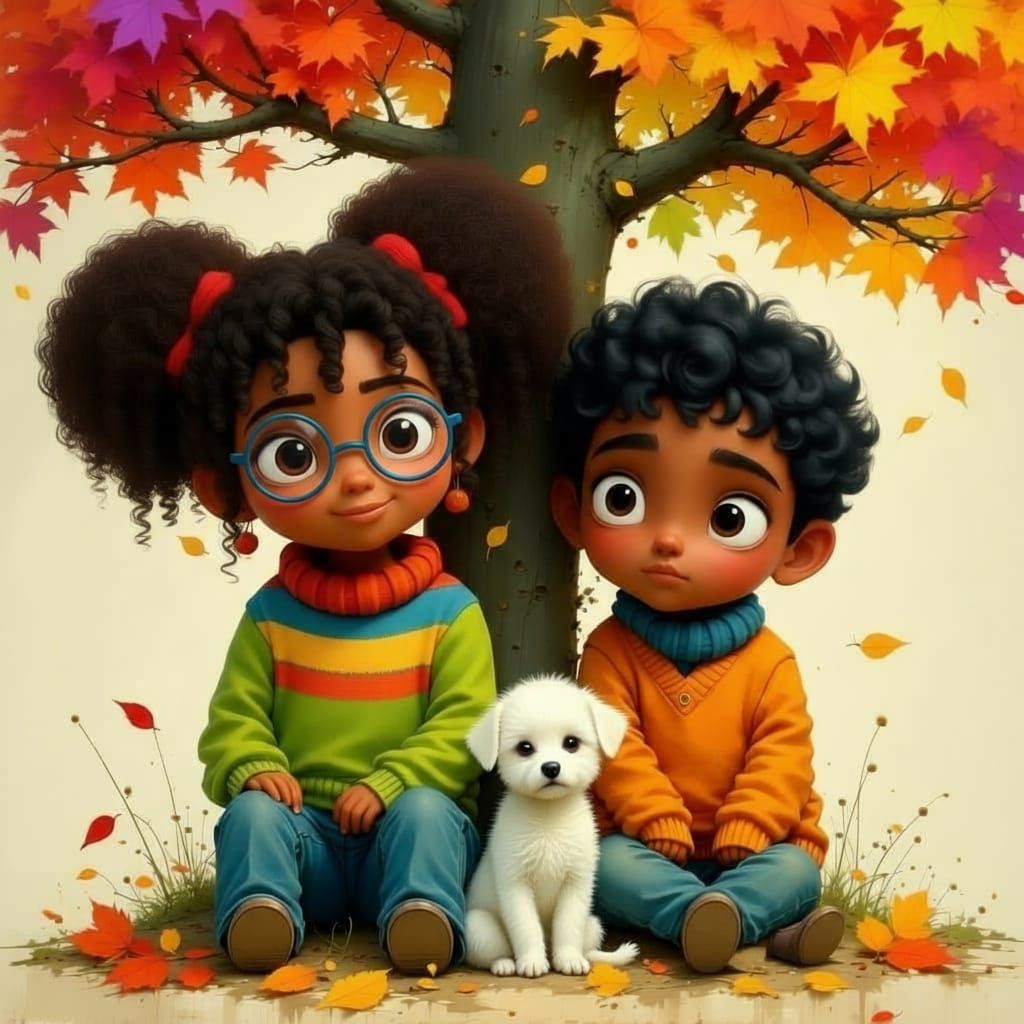 Put a pair of blue rimmed glasses on the little girl on the left