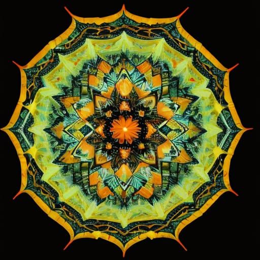 Orange mandalas, intricate geometric patterns