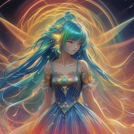 Ethereal Cosmic Figures on Luminous Threads