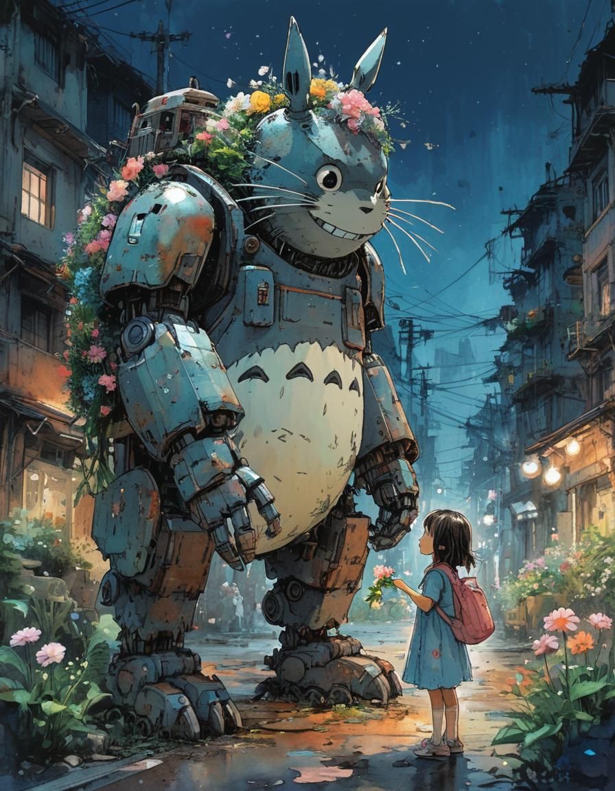 Mecha Totoro smiling  by @Roswarcus
