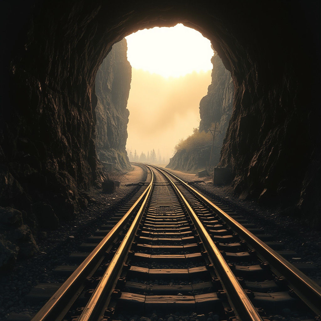 Train tracks in tunnel  by @Pseudonym