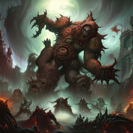 lovecraftian horror, panoramic, detailed, splash art, noise,...