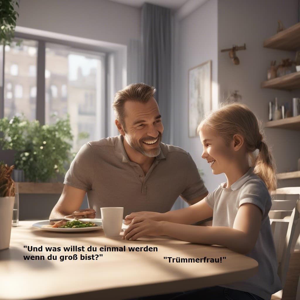 "What do you want to be when you grow up? - "Rubble woman!"