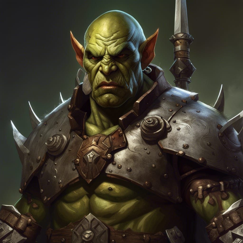 Male, Orc, Cleric, With A Large Fork In One Hand And Shield In Other 