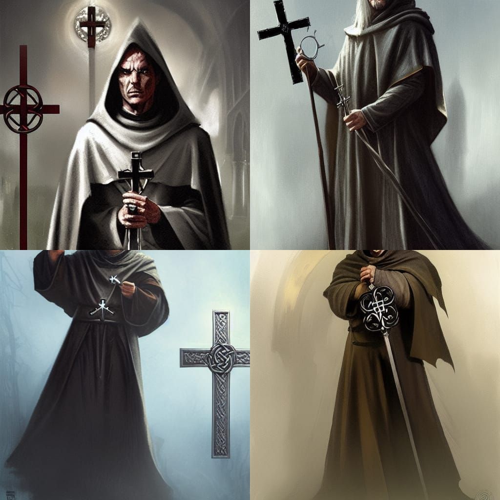 a catholic inquisitor with a silver Celtic cross