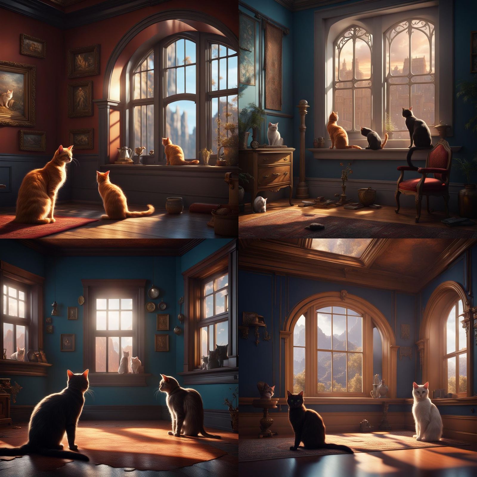 Cats in a room with a window