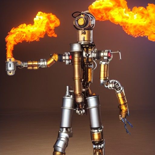 humanoid robot with a flamethrower