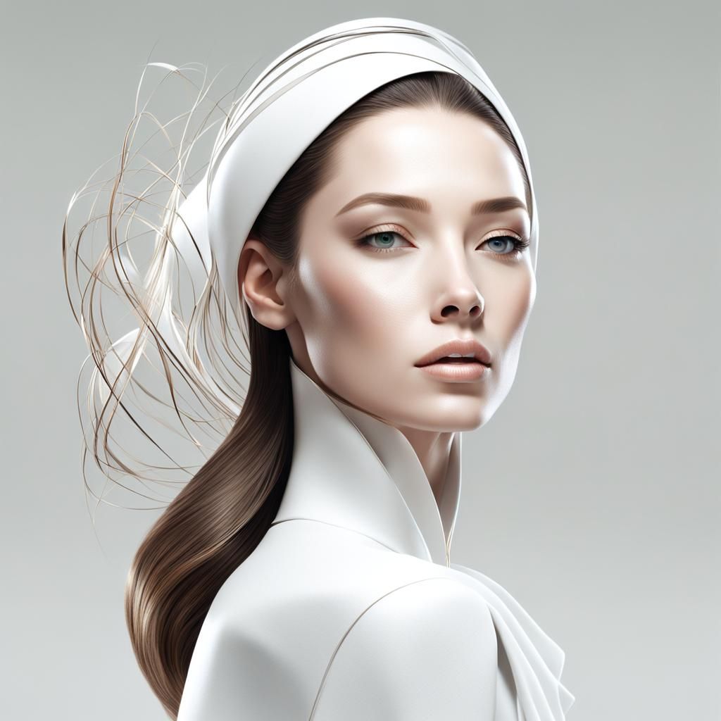 A stunning minimalist 3D CG of a woman's face, with elegant ...