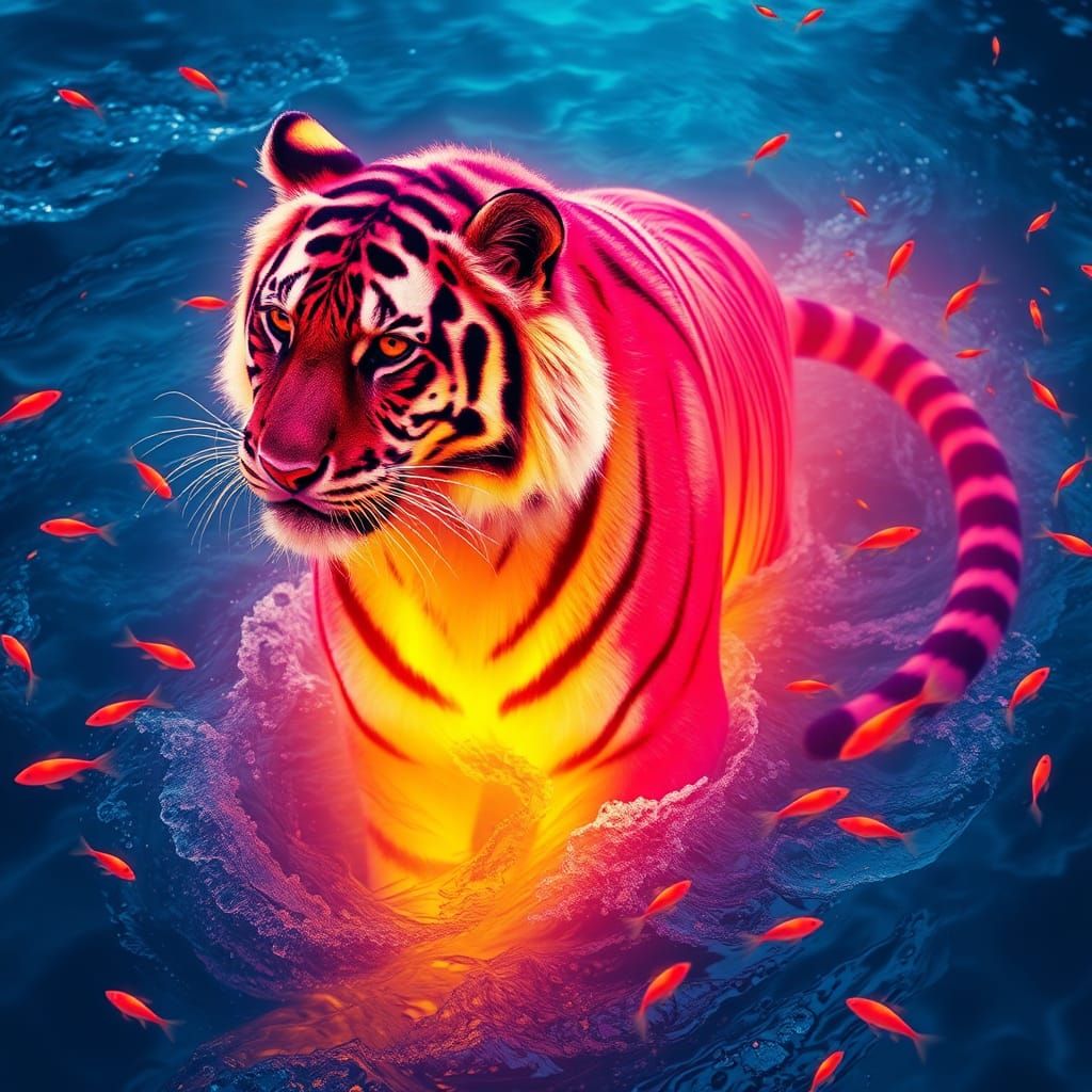 Luminous Tiger by Iridescent River, Digital Matte Painting