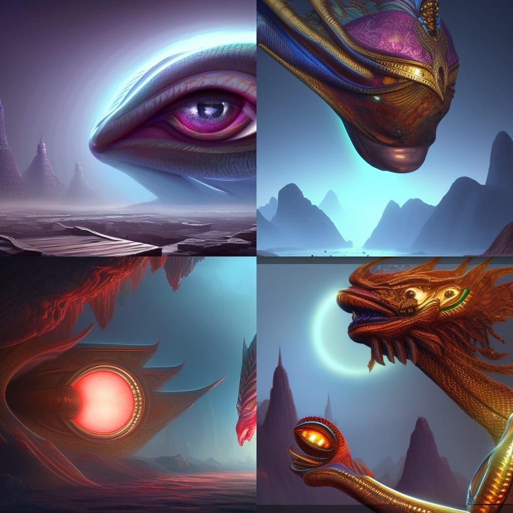 pryamid with eye of rah new technology egyption realistic aliens AI