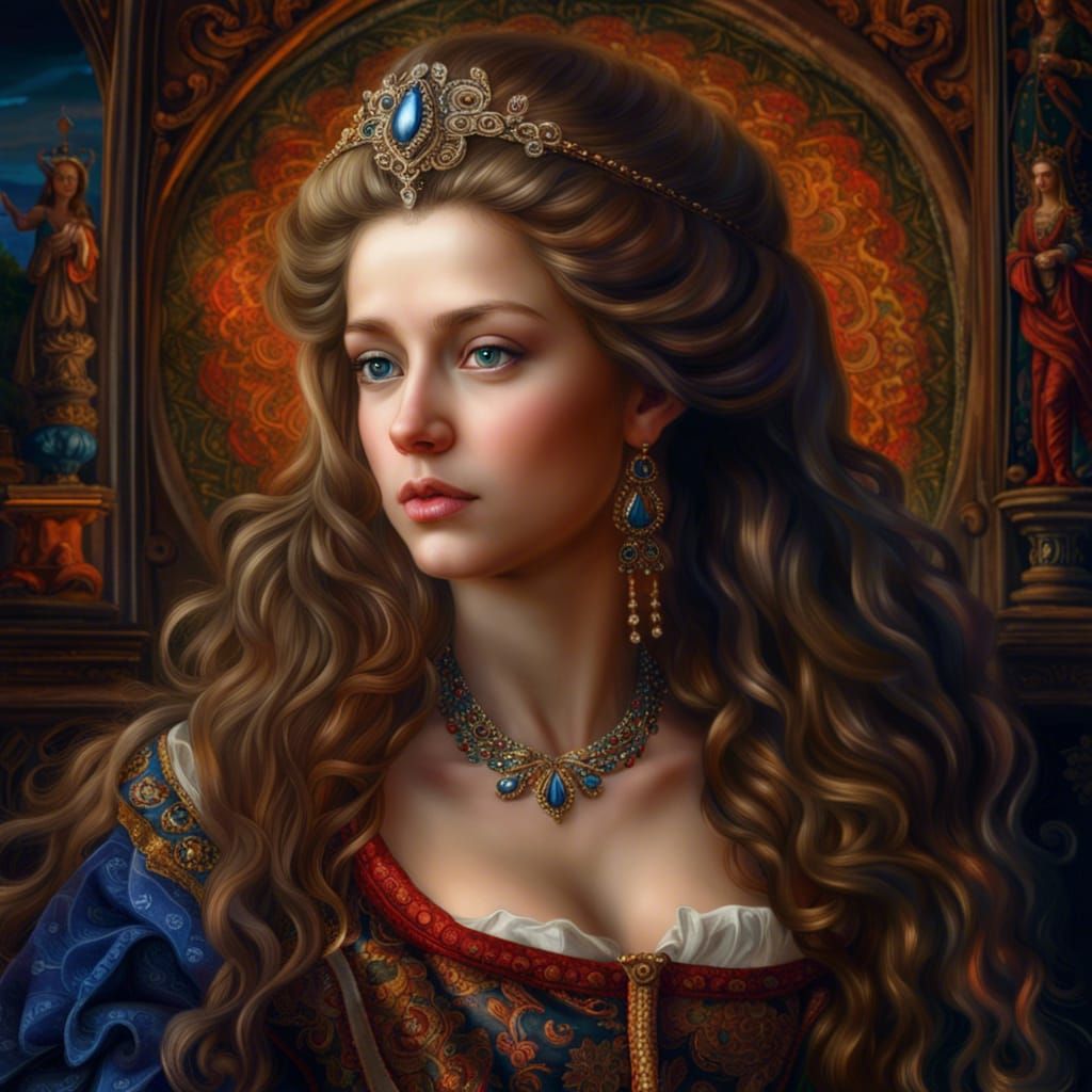 Exquisitely beautiful 17 th century Princess long hair stunning eyes ...