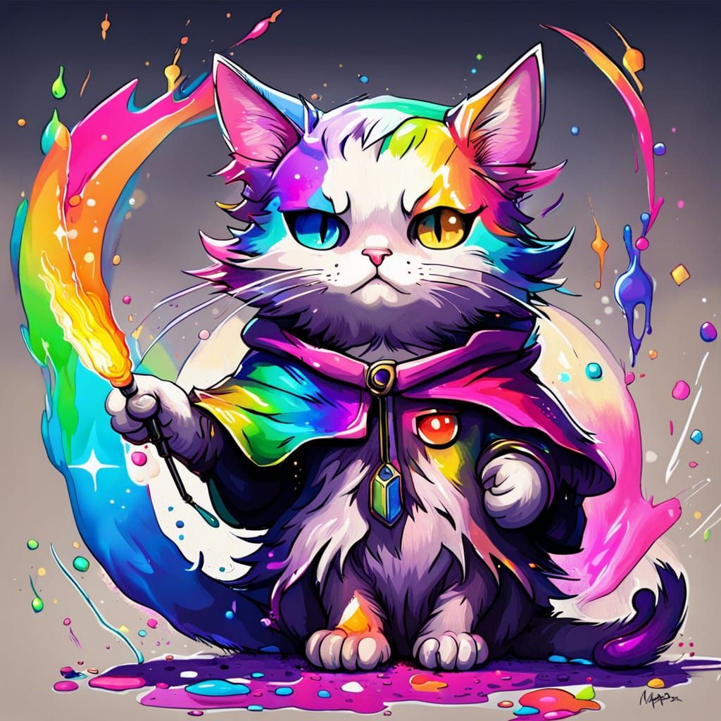 Cute Wizard Cat Casting Rainbow Magic