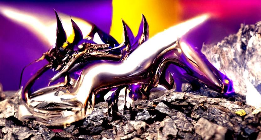 Liquid metal silver dragon, glowing energy, shiny latex, on ...