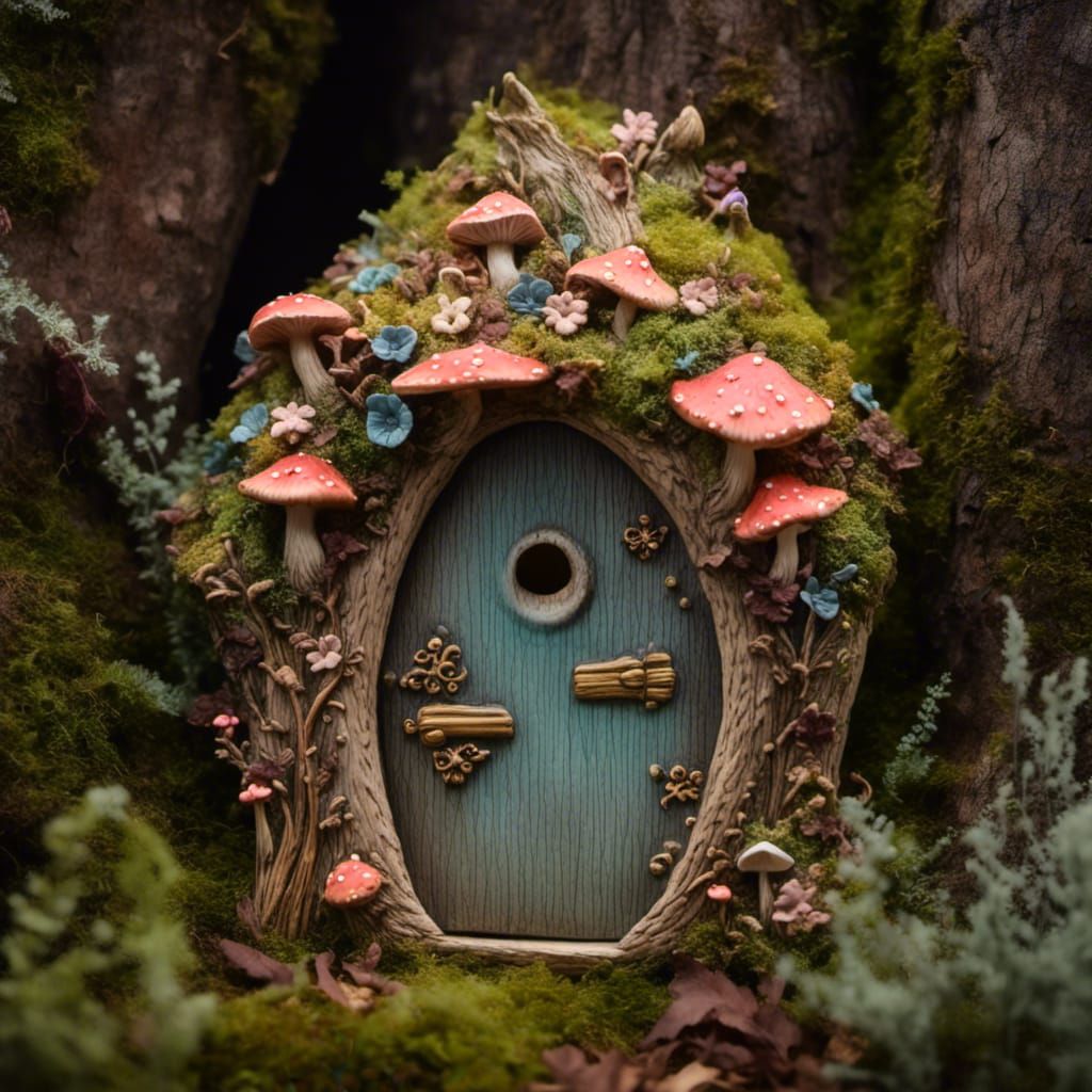 <lora:Eerie Mist:1.0> twiggy mushroom fairy door
